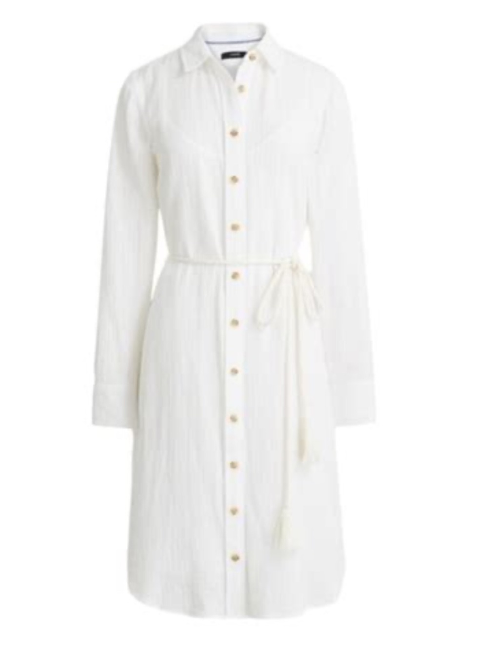 J Crew Classic Long Sleeve White Gauze Shirt Dress with Tassel Tie - Size 8